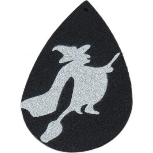 DoreenBeads 5 PCs Halloween Pendants PU Leather Oval Drop Black White Wizard Cobweb Cat Charms For DIY Jewelry Making Gifts