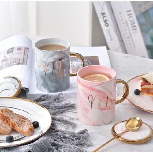 Ceramic Cup Gold Handle Mug Ceramic Gold Cover Coffee Cup Couple Cup
