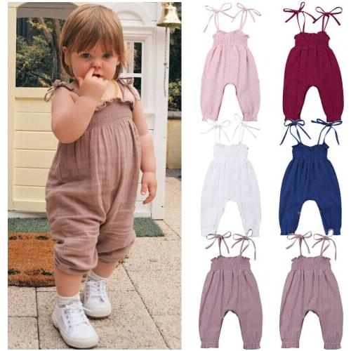 Baby Summer Clothing 0-24M Baby Girl Romper Clothes Sleeveless Strap Pants Solid Overalls Cotton Outfits Jumpsuits