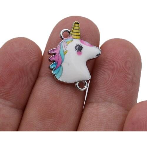 5PCS Silver Plated Enamel Unicorn Charm Connectors for Jewelry Making Bracelet Necklace Earrings DIY Accessories Craft