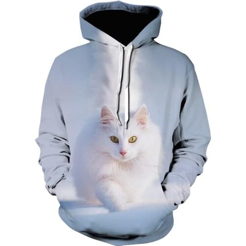Beautiful white Cat Animal 3D Print Hoodie Men harajuku Streetwear women Pullovers casual Sweatshirts autumn/winter hoodies Coat