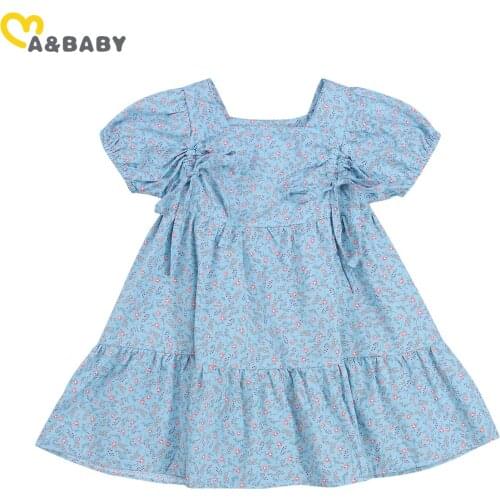 Ma&Baby 2-7Y Summer Flower Girls Dress Kid Child Floral Puff Sleeve A line Dresses Vintage Clothes Costumes DD43