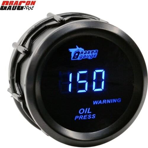 Dragon 2 Inch 52mm Blue LED Digital Oil Pressure Gauge Auto Car Racing Modified With Sensor 0-150 PSI Meter Free Shipping