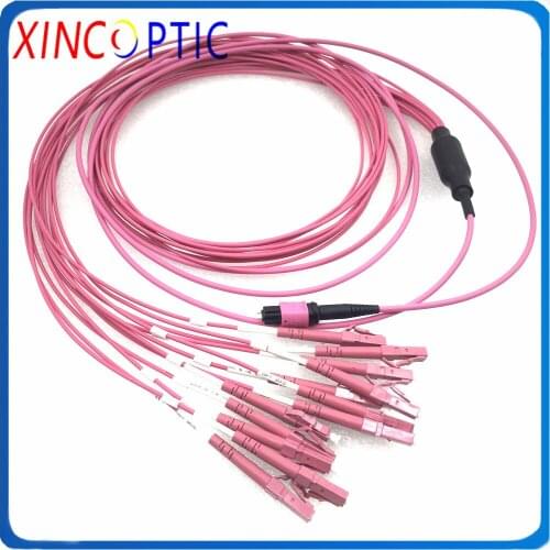 MM,MPO Male-12xLCUPC 2.0mm Fanout Fiber Optic Patch Cord,3.0mm 12C OM4 Mini PINK LSZH Round Cable,L:3M (2M+1M),Standand Loss