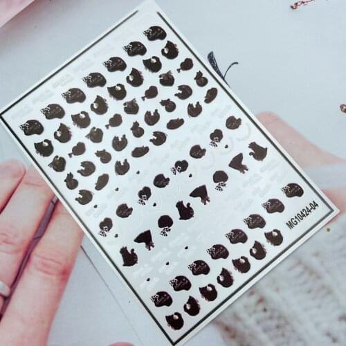 Fashion Hot Selling DIY Japanese Style Nail Stickers Black Charming Cats Back Glue Adhesive Dry Nail Decals Nail Art Manicure