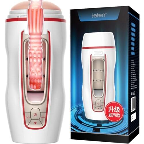 Leten 10 Modes Male Auto Masturbator Cup 3D Realistic Vagina Pussy Toy Automatic Telescopic Masturbation Cup with Women Moaning