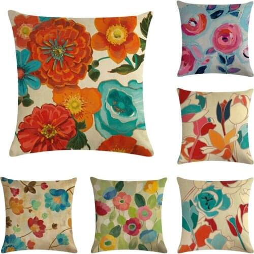 45x45cm Oil Printed Flower Family Cushion Cover Soft Plush Pillow Case Home Room Office Decoration Back Throw Sofa Cushion Cover
