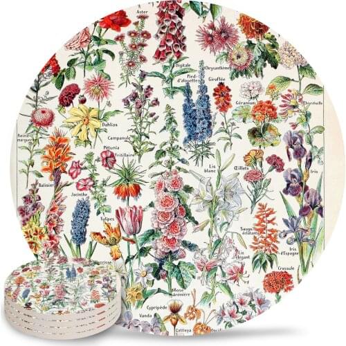 Adolphe Millot Fleurs French Vintage Poster Ceramic Coasters Waterproof Tea Cup Mat Modern Home Decor Coasters for Glasses