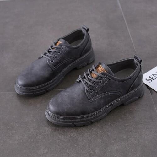 2021 Autumn And Winter New Mens Shoes British Style Lace-Up Casual Leather Shoes Thick-Soled Waterproof Boots Tide Shoes