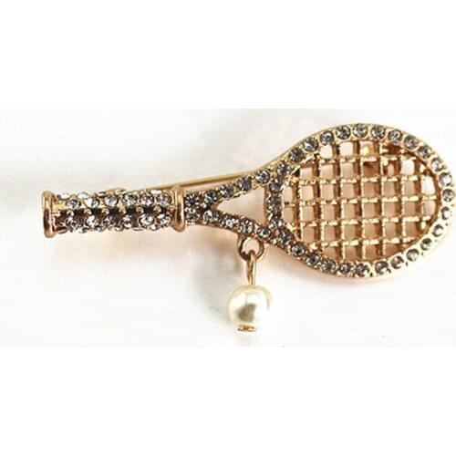 New European and American retro style alloy inlaid semi-precious stones imitation pearl badminton racket fashion brooch