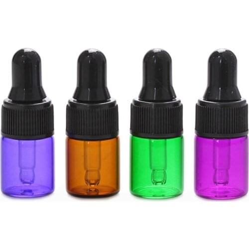 Wholesale 2ml Clear Amber Blue Green Mini Glass Dropper Bottles Small Glass Perfume Vials With Black Lid LX8942