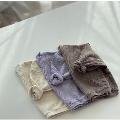 Autumn childrens Long Sleeve T Hanban ins style waffle bat sleeve round neck T girls clothes