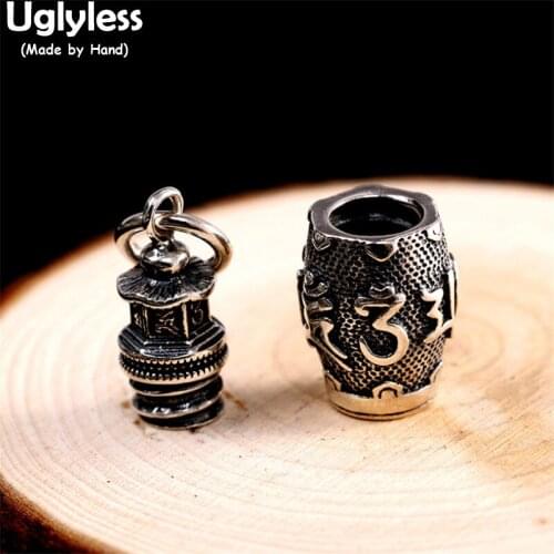 Uglyless Neutral Open Box Pendants Necklaces NO Chain Buddhism 6Word Mantra Thai Silver Necklace for Men Women 925 Silver Unisex