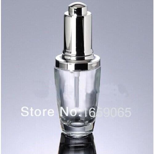 30ML transparent glass bottle with silver press dropper f Cosmetic Packaging Dispenser for Skin Care, Travel portable 50pcs/lot