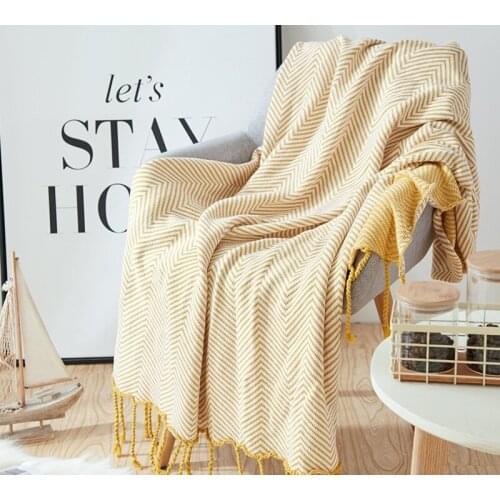 Drop Shipping 120*180cm 100% Cotton Striped Blanket With tassel Throw Knitted Blanket Decorative for Bed or Sofa plaids
