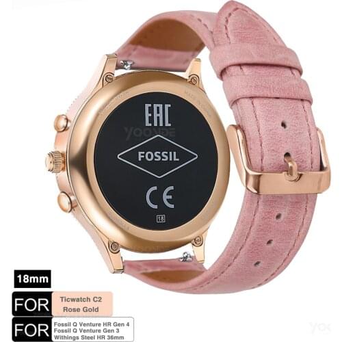 For Fossil Venture Watch Band 18mm Quick Release Classic Leather Rose Clasp Women Wrist Strap for Fossil Q Venture Gen 3/Gen 4