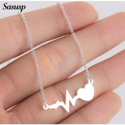 Romantic Heart Necklace Women Girls Stainless Steel Heartbeat Pendant Necklace Chain Girlfriend Birthday Jewelry Gift 2020