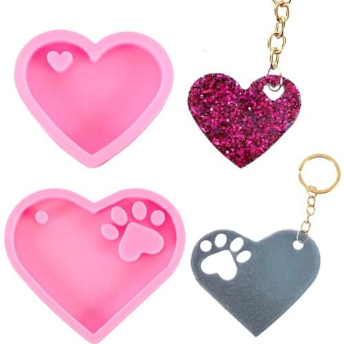 Heart Keychain Making Silicone Resin Mold Heart Paw DIY Earring Pendant Necklace Jewelry Crafts Casting