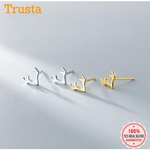 Trusta 925 Sterling Silver Earrings Charm Deer Head Stud Earrings Daughter Birthday Gift For Girls Women Fine Jewelry DS1909