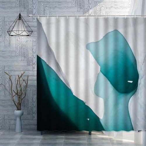 Turquoise Shower Curtain Geometric Flower Petal Gradient Print Bathroom Curtains Polyester Fabric Bathroom With Hook Bath Decor