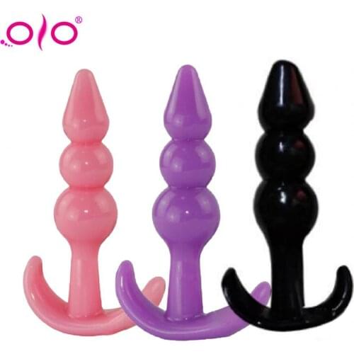 OLO Lovely Colors Silicone Sex Anal Plug Funny Ergonomic Transparent Butt Plug Three Large Beads Couple Adult Anal Sex Toys