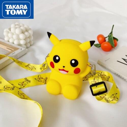 TAKARA TOMY Pokemon Pikachu Cartoon Silicone Coin Purse Childrens Messenger Bag 2021 New Wild Cute Shoulder Bag