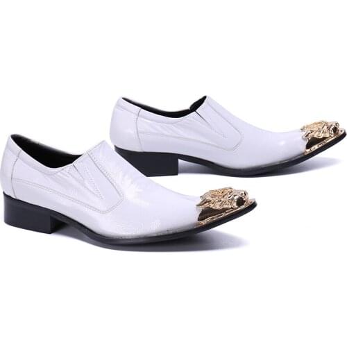 Italian Style Mens Genuine Leather Shoes Slip On Casual Men Flats Oxfords Luxury Steel Toe Office Party White wedding shoes men