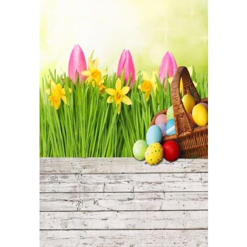 VinylBDS 5x7ft Easter Photography Backdrop Egg Tulip Backgrounds For Photo Studio Children Microfiber Studio Backdrop