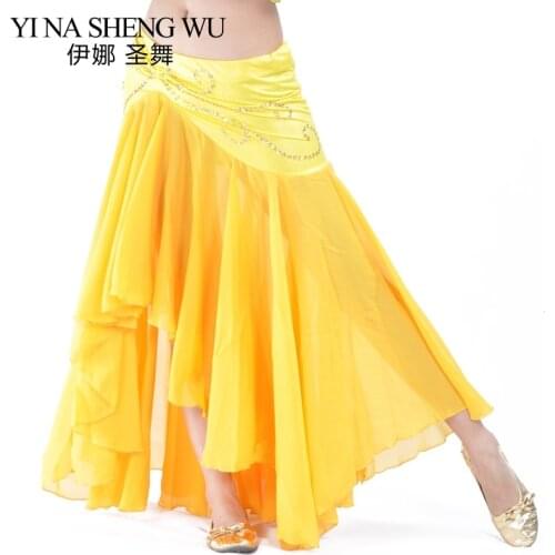 High-end Belly Dance Costumes Chiffon Long Slim Flash Skirt Women Sexy Belly Dance Fishtail Skirt Belly Dance Practice Skirt 1pc