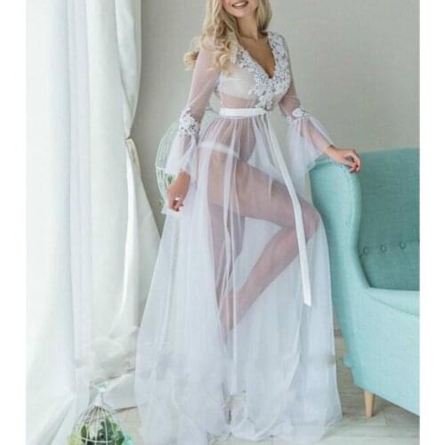 Ladies Sexy Summer Cover-up Lace Mesh Spliced V-neck Beach Dress Women Bikinis Bathing Pareos Women Swimwear Beachwear Clothes