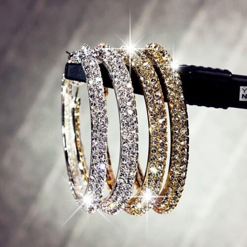 2021 Elegant Female Big Round Hoop Earrings for Women Super Shine Full Zircon Gift Party Trenty Hook Earrings Fashion Jewelry