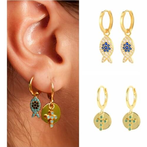 Aide 925 Sterling Silver Cross Fish Huggie Hoops Earrings For Women Men Dangle Earrings Zircon 2021 Trend Fashion Jewelry Aretes