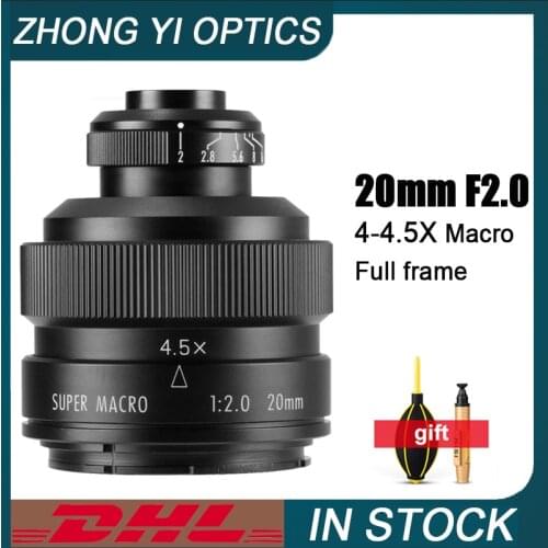 Zhongyi 20mm F2 4.5X Super Macro Lens Full Frame For Canon EF/EF-M Nikon F Sony E Pentax K Olympus M4/3 Fujifilm X Sony A Camera