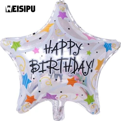 1Pcs 18 Inch Aluminum Laser Pentacle Star Happy Birthday Balloon Children Toys Birthday Party Decorative Balloon