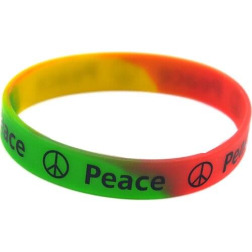 OBH 1PC Peace Silicone Rubber Bracelet Printed Logo Rainbow Colors and White