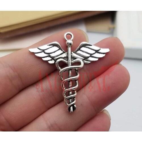 10pcs/lot--40x40mm, Antique silver plated caduceus medical symbol charms ,DIY supplies, Jewelry accessories