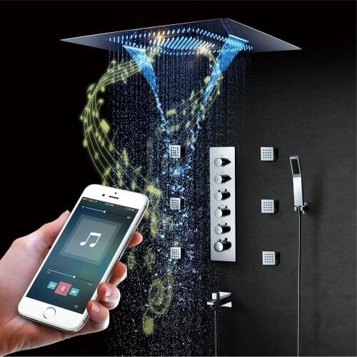 Ceiling Embedded Rectangular 800*600 LED Shower Head Set With Six 2Inch Body Jets Thermostatic Multifunction Bathroom Shower Set