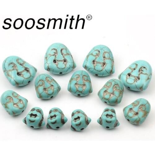 12/14/18mm Buddha Head Type Turquoise Natural Turquoise Beads Bracelet Necklace Beads For Jewelry Making DIY Accessorie Wholesal