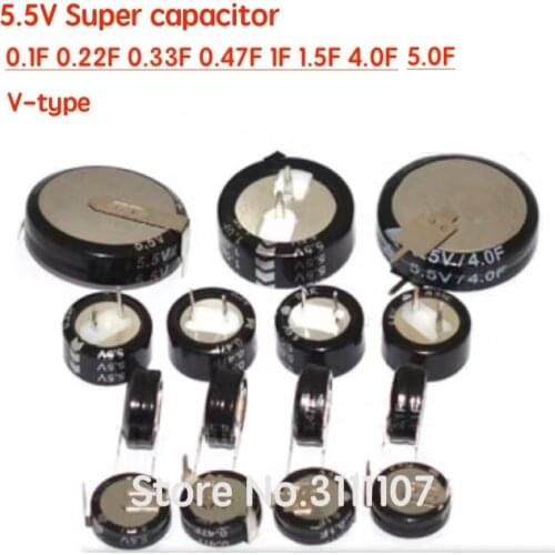 2PCS/LOT Farad Capacitor 5.5V 0.1F 0.22F 0.33F 0.47F 1.F 1.5F 4.0F 5.0F Super Capacitor 0.1F-5.0F Double Layer CCapacitor V type