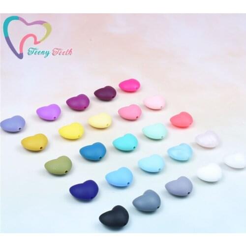 50 PCS Silicone Heart Teether Beads DIY Baby Shower Pacifier Teething Jewelry Toy Accessories Chew Making Cute Heart Beads