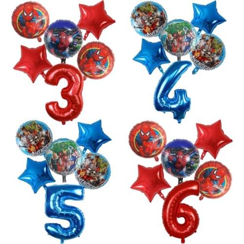 6Pcs Marvel Spiderman Foil Balloons Avengers Number Balloon Birthday Party Decorations Super Hero Boy Kids Toys Baby Shower Ball