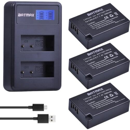 Batmax 3Pcs 7.4V 1040mAh LP-E17 LPE17 LP E17 Battery + LCD USB Charger for Canon EOS M3 M5 M6 Rebel T6i T6s T7i 750D 760D 8000D