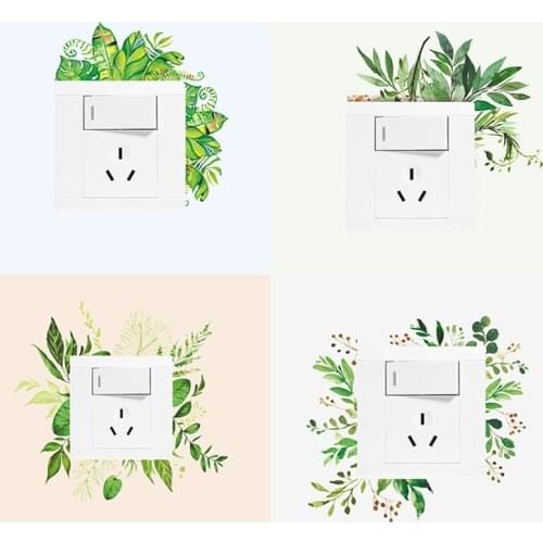 Green Leaf Wall Stickers Switch Socket Beautification Decorative Wall Stickers DIY art Living room bedroom Home Decor decals