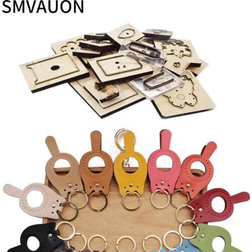 SMVAUON Wood Cutting Dies Diy Leather Christmas Cat Pendant Cute Ice Cream Cat Keychain Leather Tools