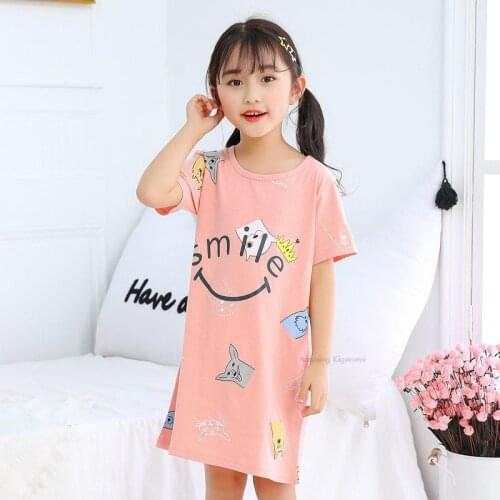 Smile Letter Childrens Nightdress Girls Cartoon Nightgowns Kids Cotton Pajamas Girls Princess Crown Night Dress Girl Sleepwear