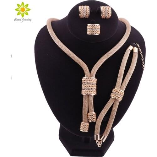 Dubai Gold Color Jewelry Set African Beads Jewelry Set Nigeria Lady Necklace Ring Earrings Bracelet Bride Wedding Jewelry Sets