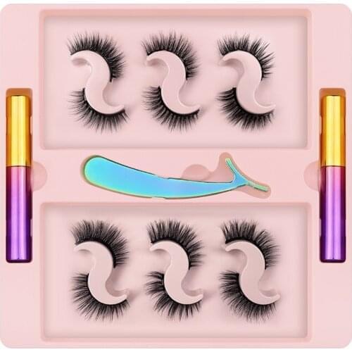 Thick Natural Long 3D False Eyelashes Five Magnetics With Magnet Eyeliner Eyelash Tweezer Glue-free Fake Lashes 30 Sets/Lot DHL
