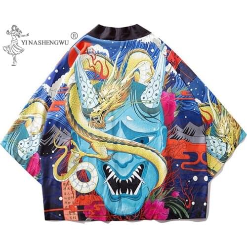 New Japanese Men Women Kimonos Harajuku Yukata Anime Print Loose Shirts Cardigan Summer Costumes Samurai Japan Traditional Coats