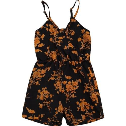 2021 2-7Y Summer Toddler Baby Girl Romper Boho Floral Print Sleeveless V Neck Tunic Jumpsuit Shorts Summer Holiday Outfit