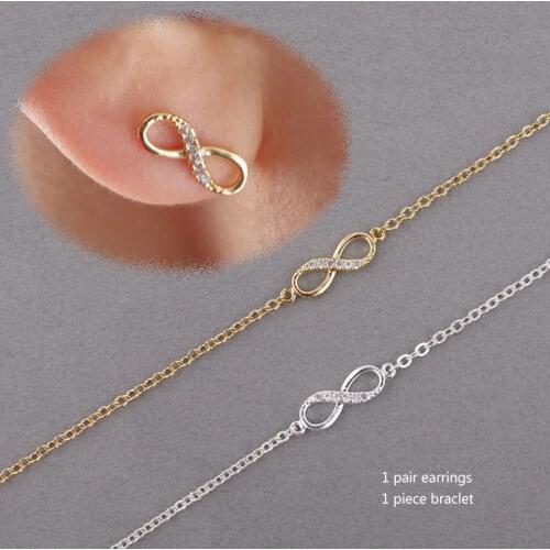 1 Set Gold Silver Plated Infinity Endless Love Tiny Crystals Charm Necklace Bracelet Earrings Ring Jewelry Set Women Girls Gifts